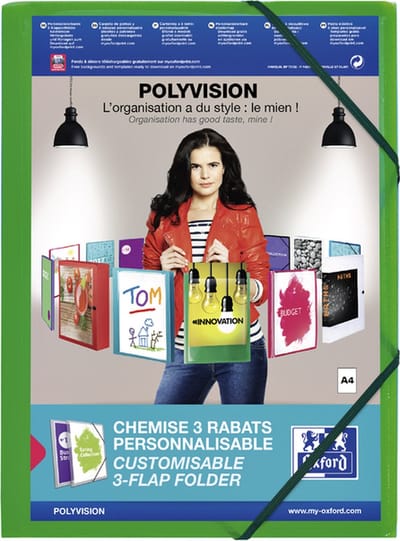 Elastomap Oxford Polyvision A4 met insteektas 3 kleppen PP groen - 12 stuks