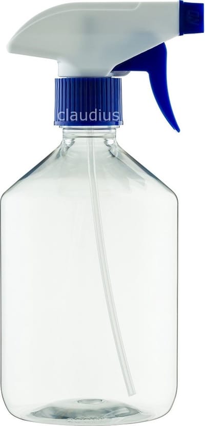 Lege Plastic Fles 500 ml PET apothekersfles transparant - met blauwe spraykop – set van 10 stuks - Navulbaar - leeg
