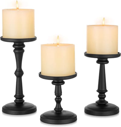 Kaarsen houders - Kandelaars Decoratie - Sfeer Creëren - Mat Zwart Metaal - Set van 3 - Zwart