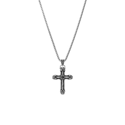 Lucardi Heren Stalen ketting met kruis - Ketting - Staal - Zilver - 55 cm