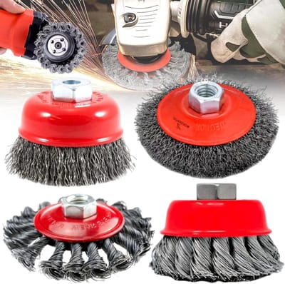 Haakse Slijper Borstel Set - Draadborstel M14 - Roest Verwijderen - Vier Delig - 75mm en 100mm - Grijs Rood