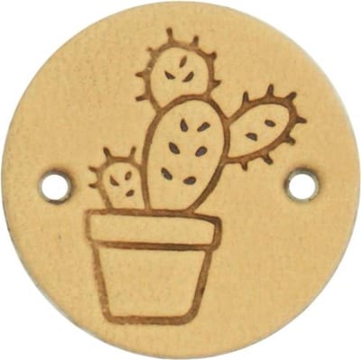 Durable Leren Label met Cactusopdruk – 2 cm – Set van 2 Stuks
