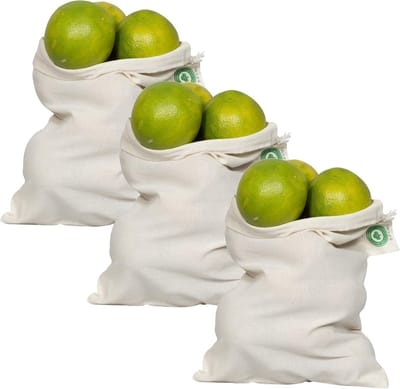 Set van 3 Herbruikbare Boodschappentassen Katoen | Wasbare Netzakken voor Groente & Fruit