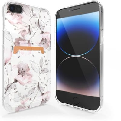 ShieldCase telefoonhoesje geschikt voor Apple iPhone 7/8 hoesje pasjes - Vintage Flower - Marmer bloem look hoesje - Marmeren uitstraling met pasjeshouder bloemen - Shockproof hardcase - Pashouder hoesje