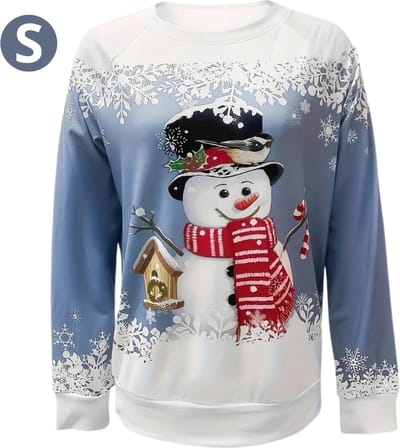 Nivard Kersttrui - Dames - Foute Kersttrui - Christmas Sweater - Kerst Sweater - Christmas Jumper - Pyjama - Pullover - Sneeuwpop - Blauw - Maat S