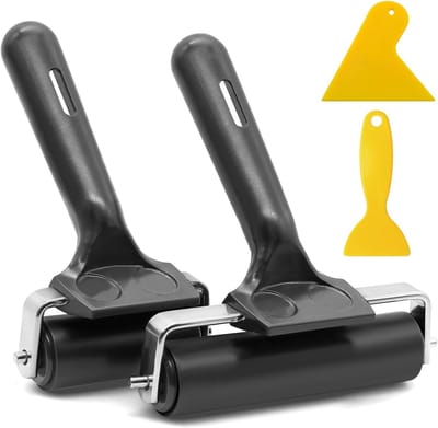 Set van 2 rubberen rollers voor linoleum- en blokdrukken - 6cm en 10cm drukrollers met 2 schrapers voor een perfecte afwerking
