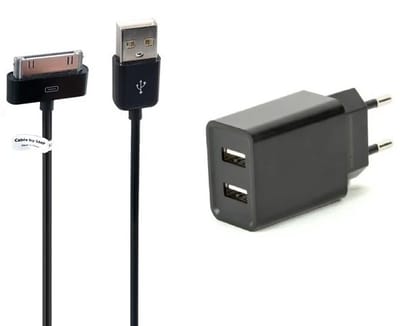 OneOne 2.1A lader met 2 poorten + 3,2m USB kabel. Universele oplader adapter past op Apple iPhone 3G, 3Gs, iPhone 4, 4s, iPad 1, iPad 2, iPad 3, iPod Classic, iPod Mini, iPod Nano 1, 2, 3, 4, 5, 6, iPod Touch 1, 2, 3, 4