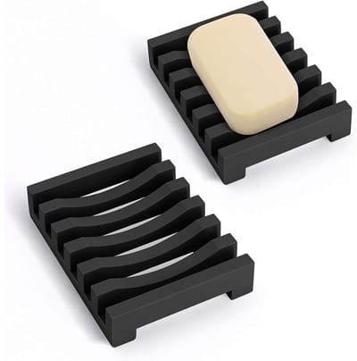 EXCITAT Siliconen zeepkist - 2-pack - zeepbakje - Zelf-drainerend ontwerp - Gemakkelijk schoon te maken - Antislip en breukvast - Geschikt voor badkamer, keuken, zeep - Zwart