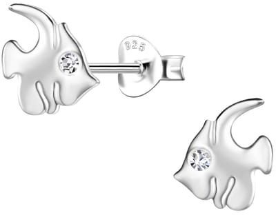 Joy|S - Zilveren tropische vis oorbellen - zilver - maanvis - 7 x 8 mm - kristal - sterling zilver 925