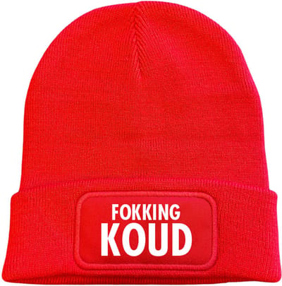 Wintermuts rood - Fokking koud - wit - soBAD.| Wintersport | Après ski outfit Warme Muts voor Volwassenen | Heren en Dames Beanie