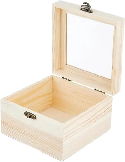 Houten Opbergdozen - Houten Kistjes - Sieraden Opbergen - Met Doorzichtig Deksel - 10x10x10 mm - Natuurlijk Hout