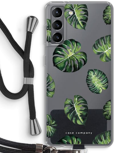 Case Company® - Hoesje met koord geschikt voor Samsung Galaxy S21 hoesje met Koord - Tropische bladeren - Telefoonhoesje met Zwart Koord - Bescherming aan alle Kanten en Over de Schermrand