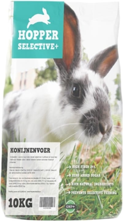 Hopper Konijnenvoer 10kg - Hoog Vezelgehalte, Geen Toegevoegde Suikers - Volledig Diervoeder voor Alle Rassen