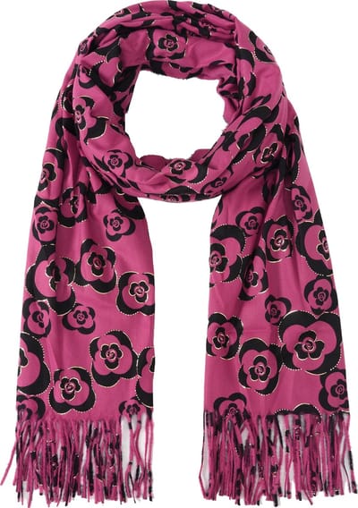 Nouka Donker Roze Dames Sjaal– Warme & Lichte Sjaal – Bloemenprint – Herfst / Winter – met Franjes – 70 x 180 cm