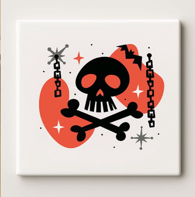 Schedel en Kruisbotten Halloween Tegel – 15x15 cm Gotische Keramische Wandtegel – Griezelige Decoratie Cadeau voor Halloween & Horrorliefhebbers