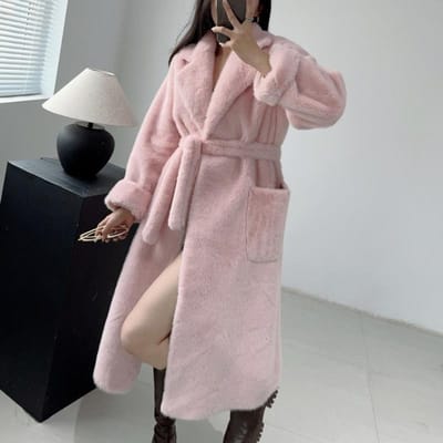 Nieuwe Europese Nerts Milieuvriendelijke Bontjas, Imitatiebont Middellang Imitatie Nertsbont Badjasstijl Jas voor Dames one size gray