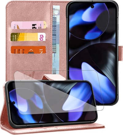 Hoesje geschikt voor Google Pixel 9a - Screenprotector Glas - Portemonnee Book Case Rosegoud
