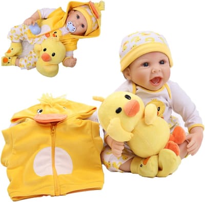 Pasgeboren babypoppen set - gele knuffeldier eend met kleding voor kinderen vanaf 3 jaar
