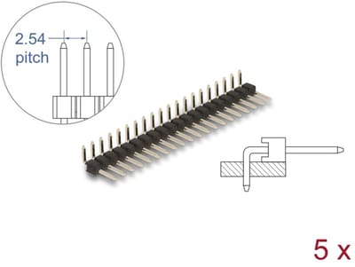 Delock Pin header 20 pin, pitch 2.54 mm, 1-row, angled, 5 pieces