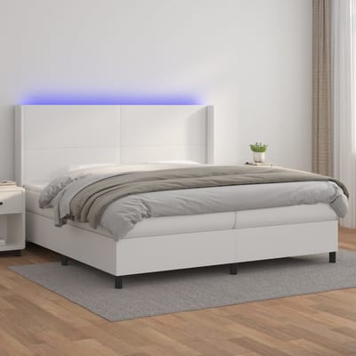 vidaXL - Boxspring - met - matras - en - LED - kunstleer - wit - 200x200 - cm