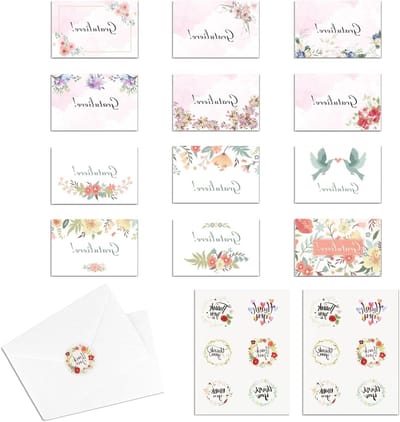 Elegante Verjaardagskaartenset met 12 Stuks en Enveloppen, Vouwkaarten met Bloemontwerp, Groeten voor Feestelijke Gelegenheden en Gelukkige Verjaardagen