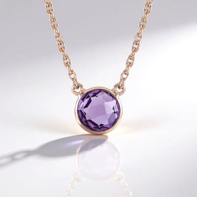 Cavill - Lavendel Amethist Ketting 925 Sterling Zilver - Roségoud Verguld - Ronde Dambord Geslepen 1,305 ct - Lange Elegante Ketting 80 cm