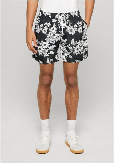 Urban Classics - Pattern Zwemshorts - S - Zwart/Wit