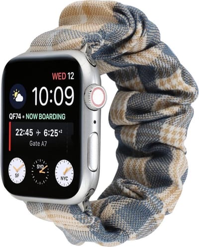 By Qubix - Geschikt voor Apple Watch bandje - Elastisch scrunchie nylon bandje - Khaki / Donkerblauw - Geschikt voor Apple Watch 38mm / 40mm / 41mm / 42mm - nylon - bandje iWatch
