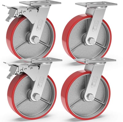 Heavy Duty Casters with 2 Brakes - 150mm to 1280kg - Silent Rubber Wheels for Furniture - 4 Pack