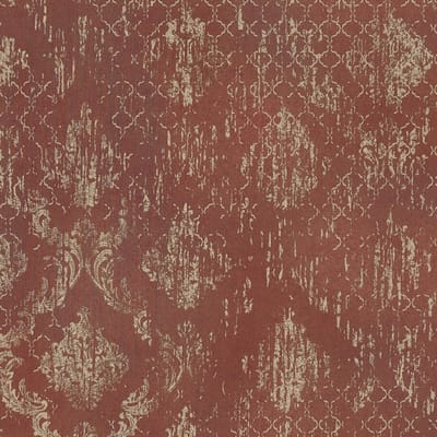 Barok behang Profhome 786723-GU vliesbehang hardvinyl warmdruk in reliëf gestructureerd met ornamenten en metalen accenten rood goud kastanjebruin 5,33 m2