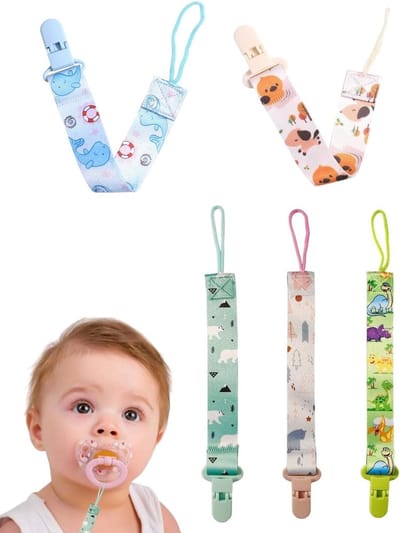 Fopspeenclips Baby - Speenkoord Katoen - Voorkomt Vallen - Set van 5 Stuks - 12.4 x 10.3 cm - Multicolor