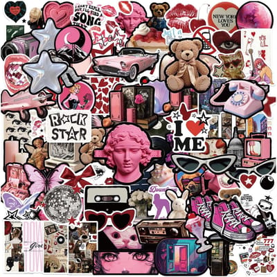 Dailygoods- Stickers Y2K Retro - Stickerboek 100 Stuks - Waterdicht en Duurzaam - Esthetische Cyberstickers - Voor Waterfles/Laptop/Gitaar - Geen Duplicaten - Decoratiestickers