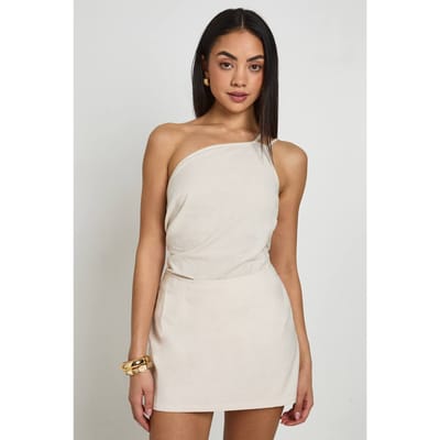 boohoo Dames Linnen-look Mini Rok | Beige | Maat: 6