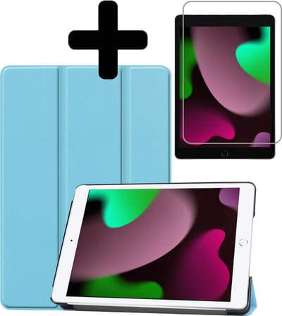 Hoes - Geschikt voor Apple iPad 9 (2021) - 10.2 inch - 9e Generatie - Met Screenprotector - Trifold Bookcase - Hard Cover - Hardcover Book Case - Tablet Hoesje - Lichtblauw
