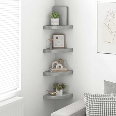 vidaXL - Hoekschappen - zwevend - 4 - st - 25x25x3,8 - cm - MDF - hoogglans - grijs