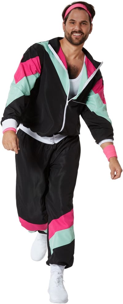dressforfun - herenkostuum retro 80er 90er jaren joggingpak - zwart, S - Verkleedkleding carnaval - Halloween - Verkleden - Feestkleding - Carnavalskleding - Feest - Partykleding