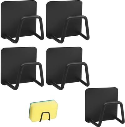 5 stuks roestvrijstalen sponshouder, roestvrij gootsteenrek, keukenopbergrek voor keukengootsteen, badkameropberger, roestvrij en duurzaam gootsteenopbergrek 4,8 cm (zwart)