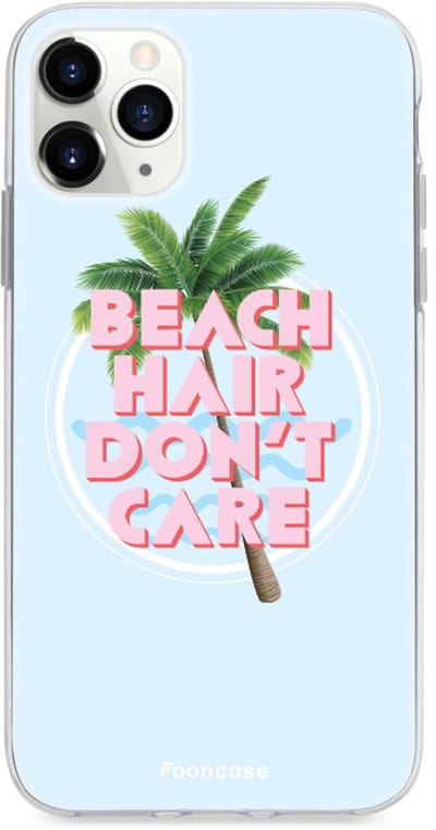 Fooncase Hoesje Geschikt voor iPhone 11 Pro Max - Shockproof Case - Back Cover / Soft Case - Beach Hair Don't Care / Blauw & Roze