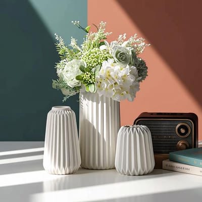 Wit keramische vazen set van 3, boho modern minimalistisch design voor woonkamer, tafel, entree, kantoor - decoratieve vaas