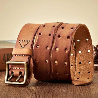 Dikke Originele Leren Riem Vintage Heren Brede Riem Mannen Koeienhuid Echt Echt Leer Dubbele Pin Gesp Band Cowboy Jeans Riem 110cm brown
