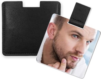 Zakspiegel - Spiegeltje - Handspiegel - Make-up spiegel - Mini zakspiegel - Reisspiegel - Ultradun Zakspiegel van Roestvrij Staal – Lichtgewicht Reisspiegel met PU Lederen Hoes – Zwart - 6.7 × 6.7 cm