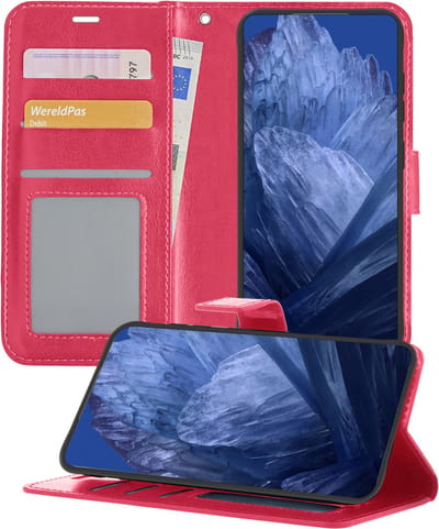 Hoesje - Geschikt voor Google Pixel 8a - Luxe Bookcase - Walletcase Hoes - Portemonnee - Cover - Telefoonhoes - Donkerroze
