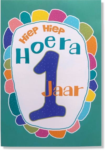 Hoera 1 Jaar! Luxe verjaardagskaart - 12x17cm - Gevouwen Wenskaart inclusief envelop - Leeftijdkaart