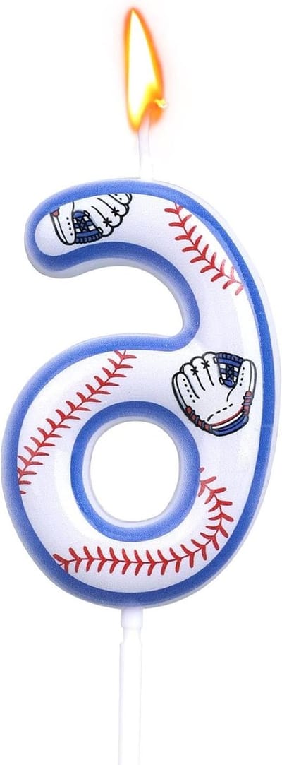 EGoods - Honkbal Verjaardagskaarsen voor Jongens en Meisjes - Taartdecoratie - Sportfeest Thema - Nummerkaars (Nummer 6)