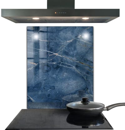 Tulup Achterwand Keuken - Blauwe marmertextuur Moderne Keuken Achterwand - 60 x 80 cm - Blauw Foto Achterwand Keuken - Texturen en Patronen Spatplaat Keuken Glas - Kookplaat achterwand - Kookplaatachterwanden