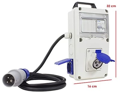 Externe stroomverdeler 230V met 2 stopcontacten en 1 CEE-stopcontact met 16A stekker