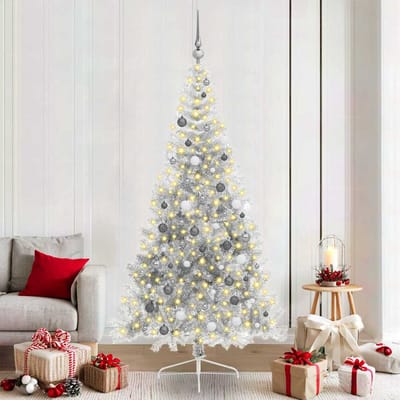 vidaXL Kunstmatig Voorverlicht Kerstboom met 300 LED Zilver 210 cm PET