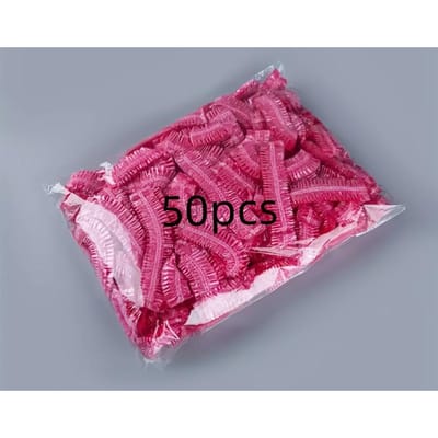 50 pièces de Bonnet de Douche en Plastique Transparent, Bonnet de Bain pour Protection des Cheveux, Idéal pour les Essentiels d'Hôtel et de Voyage, Soin Profond des Cheveux rouge