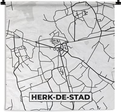Wandkleed - Wanddoek - Zwart Wit – België – Plattegrond – Stadskaart – Kaart – Herk de Stad - 180x180 cm - Wandtapijt