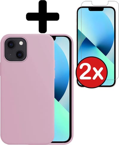 Hoesje - Met 2x Screenprotector - Geschikt voor Apple iPhone 13 Mini - Sterk & Shockproof - Telefoon Hoes - Back Cover - Siliconen Case - Telefoonhoes - Lila